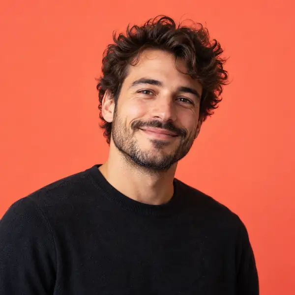 Generated contributor portrait with coral background