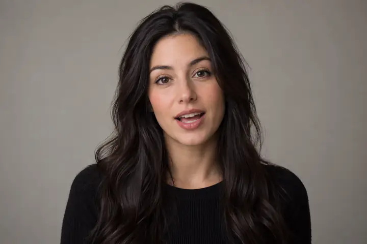Original portrait animation of a dark-haired woman speaking against a neutral background